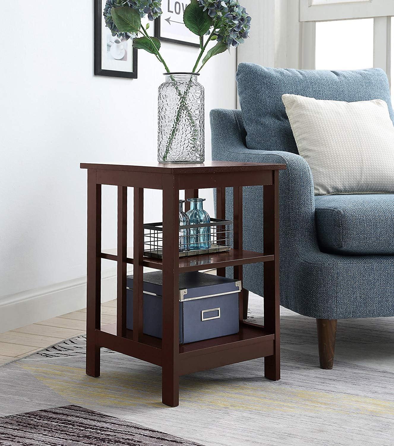 Espresso 24" Rectangular Wood End Table with Shelves