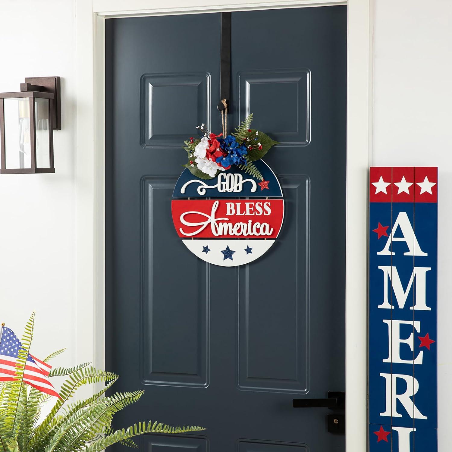 24" Red and Blue Iron Patriotic Wall Decor Sign