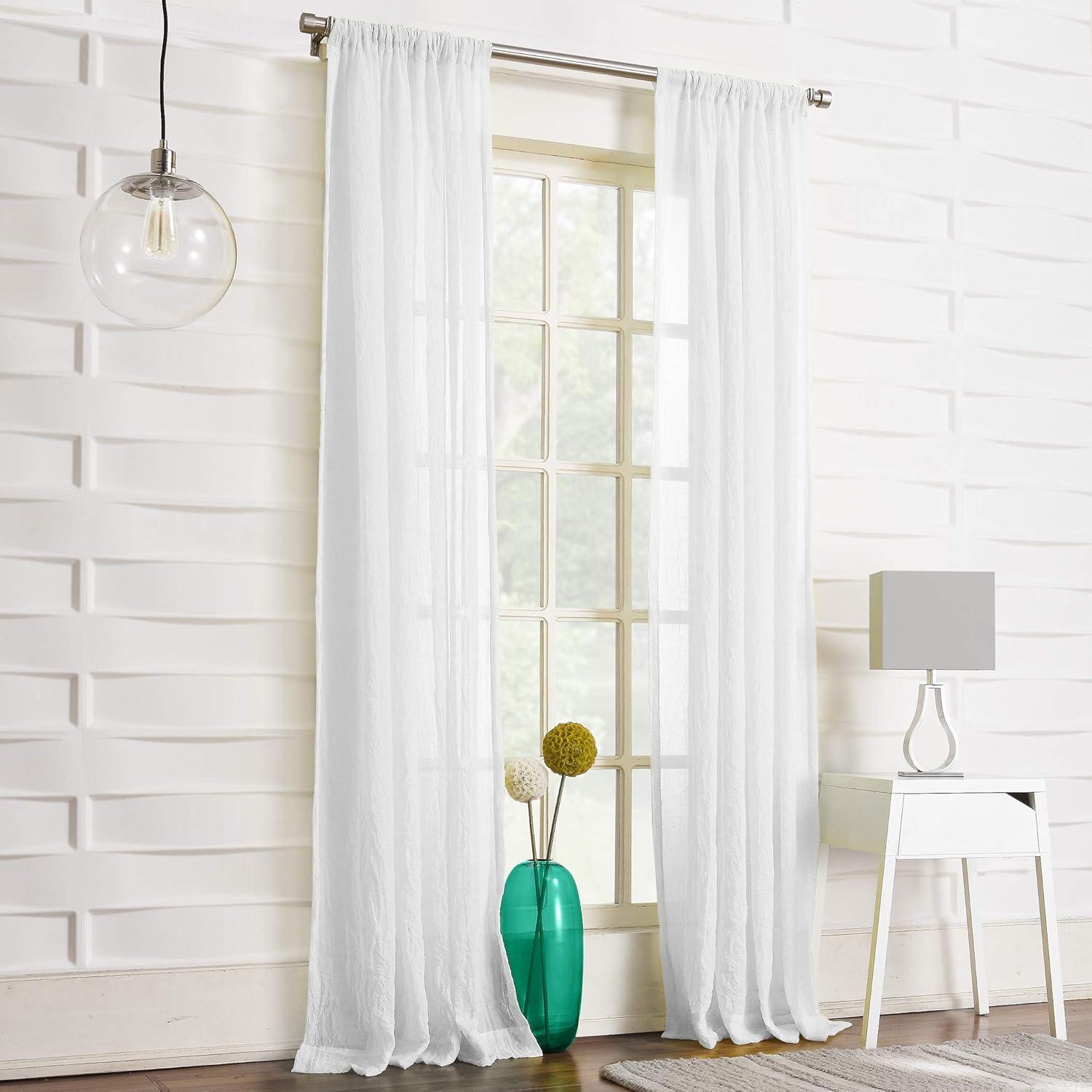 50"x120" No. 918 Sheer Avril Crushed Texture Rod Pocket Curtain Panel White: Light Filtering, Polyester, Machine Washable