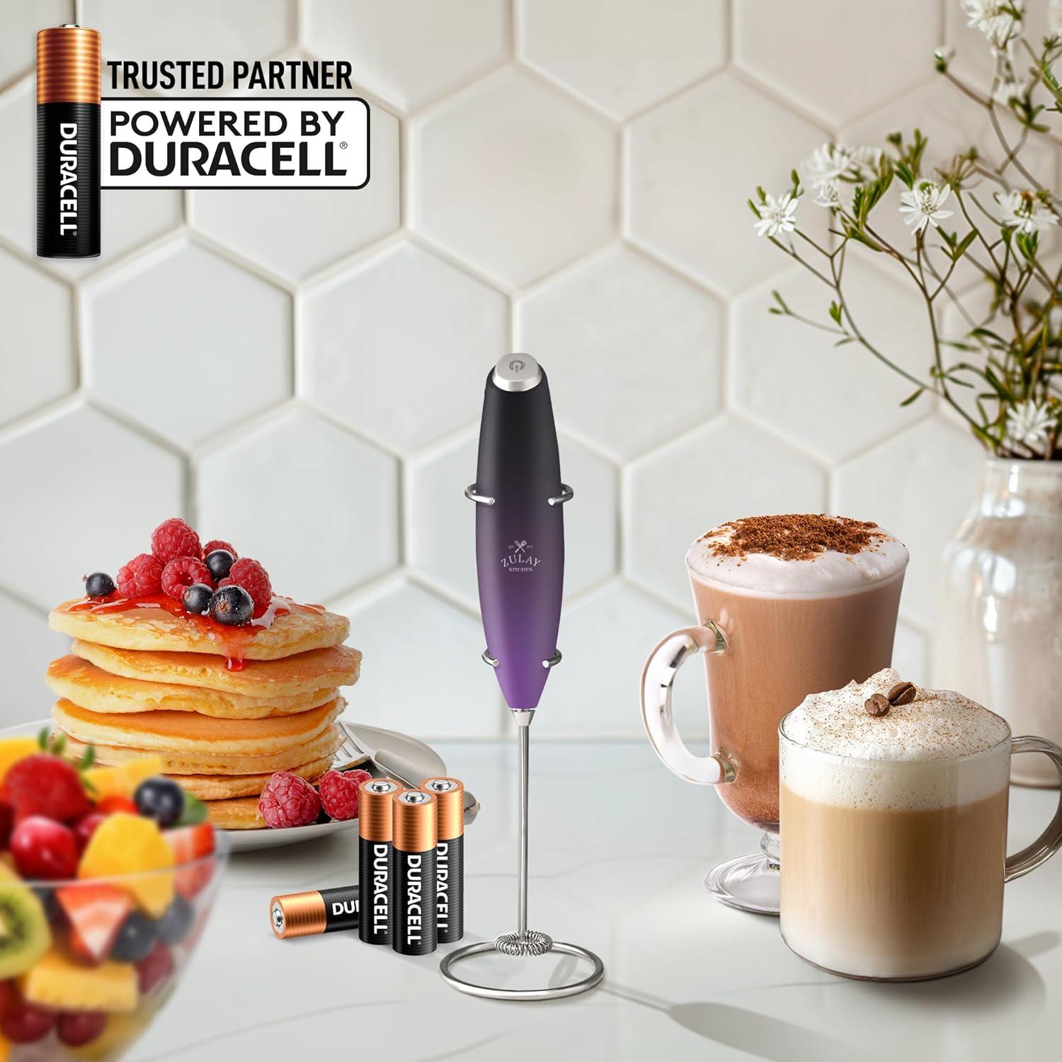 Zulay Kitchen Zulay Kitchen Milk Frother with Batteries 4pcs Duracell Included - Handheld Milk Frother Wand Drink Mixer for Coffee, Latte, Cappuccino, Tea, Hot Chocolate