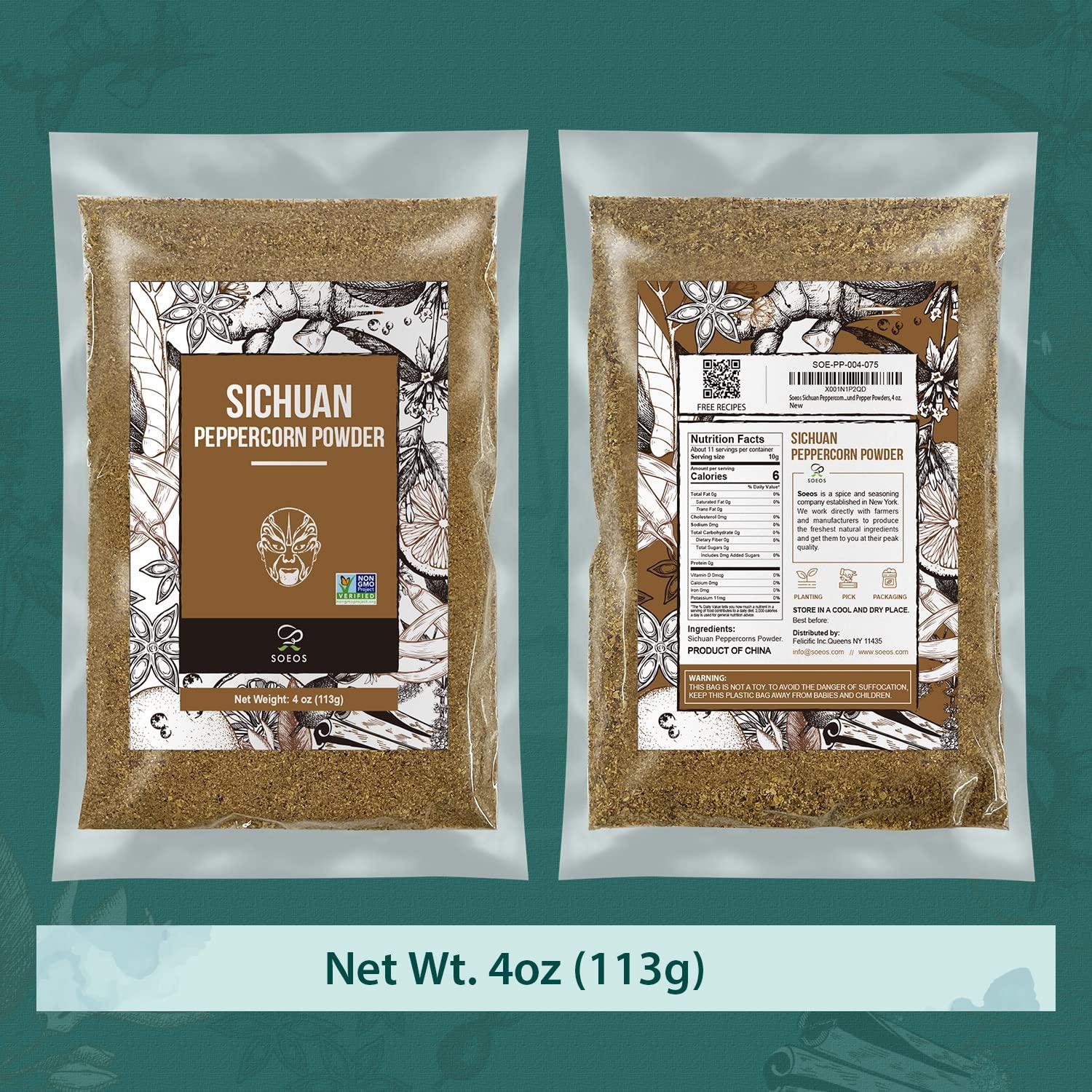 Soeos Sichuan Peppercorn Powders, Szechuan Peppercorn Powders, Crushed Green Sichuan Peppercorns Powder, Ground Pepper Powders, 4 oz.