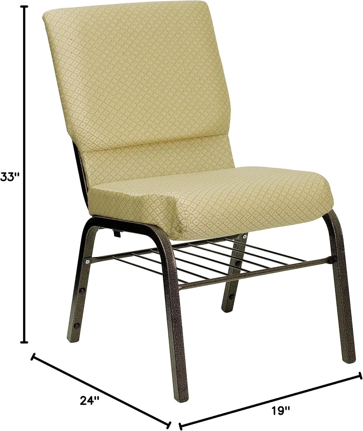 BizChair 18.5''W Church Chair in Navy Blue Patterned Fabric with Book Rack - Gold Vein Frame