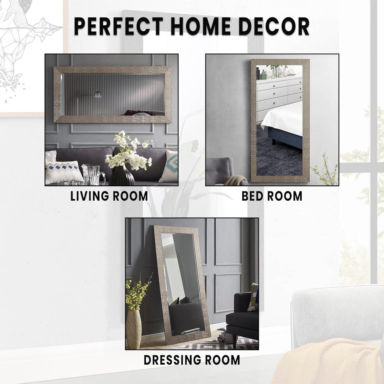 Floor Mirror, Full length Mirror, Mosaic Style Full Body Mirror for Home, Wall Mirror with Faux Wood Frame, 66"LX32"W Large Mirror for Bedroom by Naomi home - Champagne