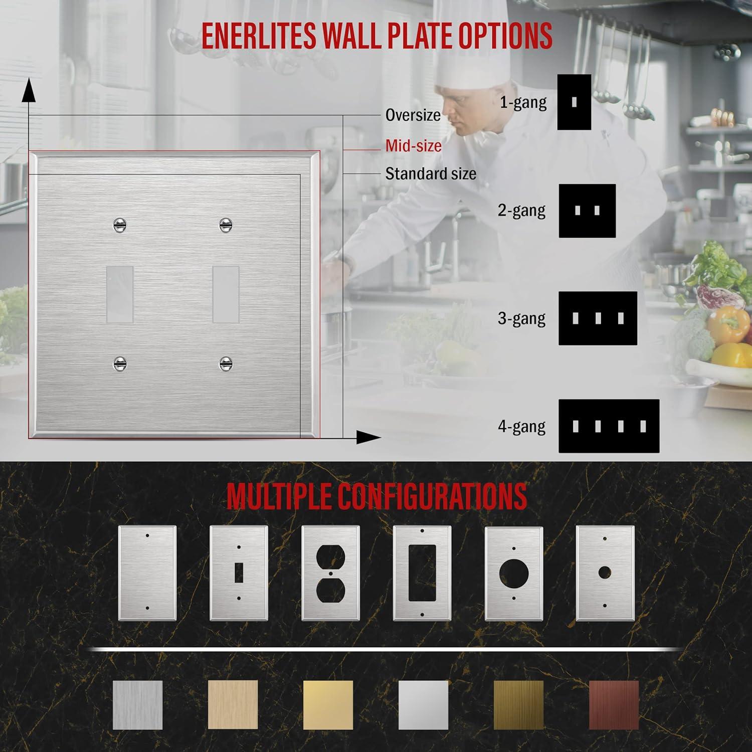 ENERLITES Toggle Light Switch Metal Midway Wall Plate, Corrosion Resistant, Mid-Size 2-Gang, UL Listed, 7712M, 430 Stainless Steel, Silver