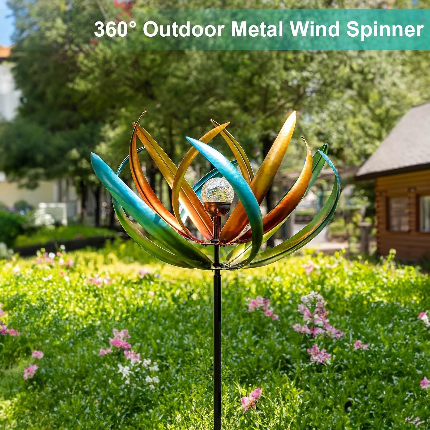 Arlmont & Co. 60.3 Inch 360° Metal Sun Wind Sculptures Outdoor Clearance Kinetic Windmills