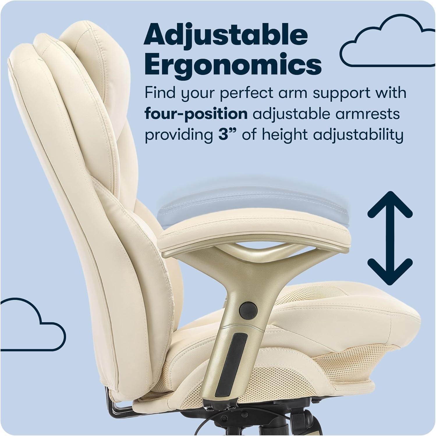 Ivory Bonded Leather Ergonomic Executive Chair with Back in Motion Technology