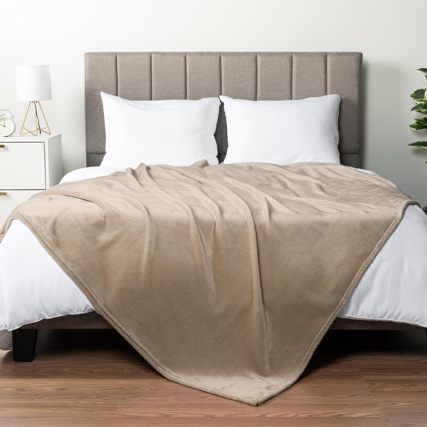 PAVILIA Luxury Fleece Blanket Throw for Bed, Soft Lightweight Plush Flannel Blanket for Sofa Couch , Taupe/Throw - 50x60