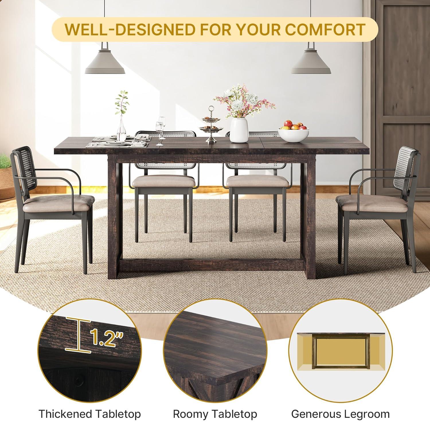 70.8" Large Farmhouse Dining Table for 6 to 8 People, Rustic Style Wood Dinner Table, Rectangular Dining Table for Kitchen, Dining Room & Living Room