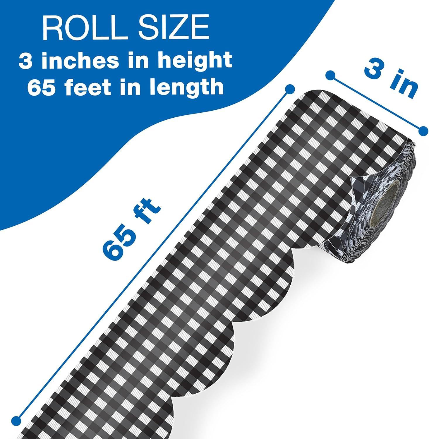 Carson Dellosa 65' Black Gingham Rolled Scalloped Bulletin Board Borders (1 roll)