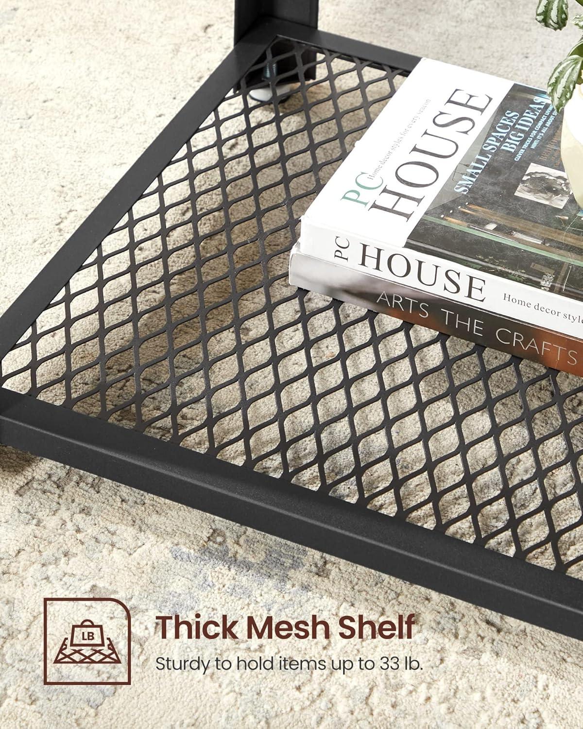 Industrial Side Table 2-Tier Nightstand with Mesh Shelf End Wood Look Accent Furniture with Metal Frame Black Brown Rectangular Finish