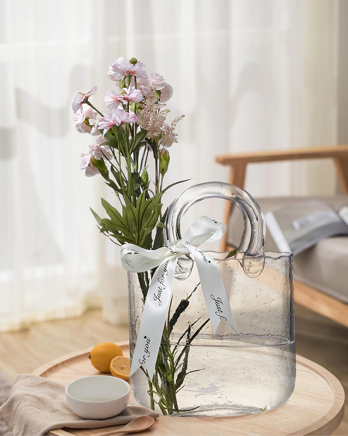 Clear Crystal Handbag Vase with Polished Finish