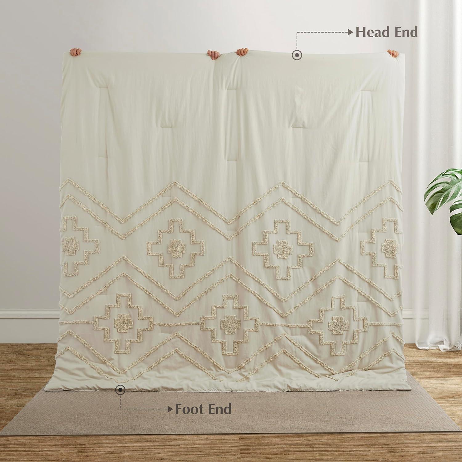 Oli Anderson Cream King Comforter Set Tufted Bedding Set King 3 Pieces, Boho Shabby Chic Comforter with 2 Pillowcases (Cream,King)