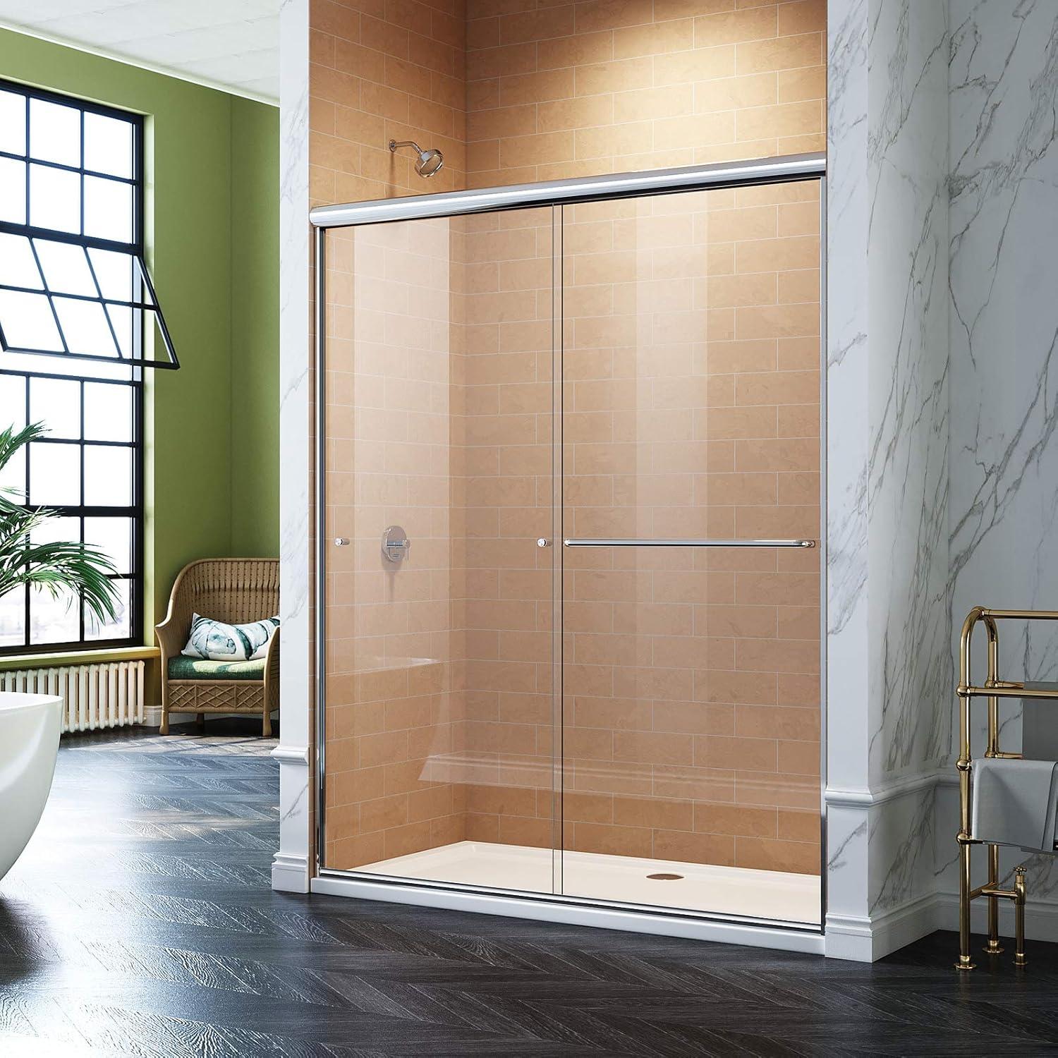 Chrome Semi-Frameless Double Sliding Shower Door 60" x 72"