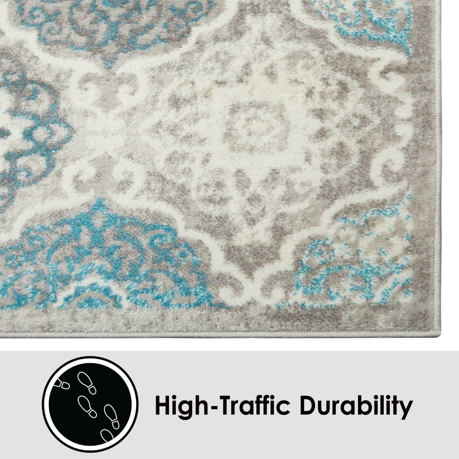 Home Dynamix Boho Andorra Transitional Damask Area Rug, Navy Blue/Ivory, 2'7"x4'7"