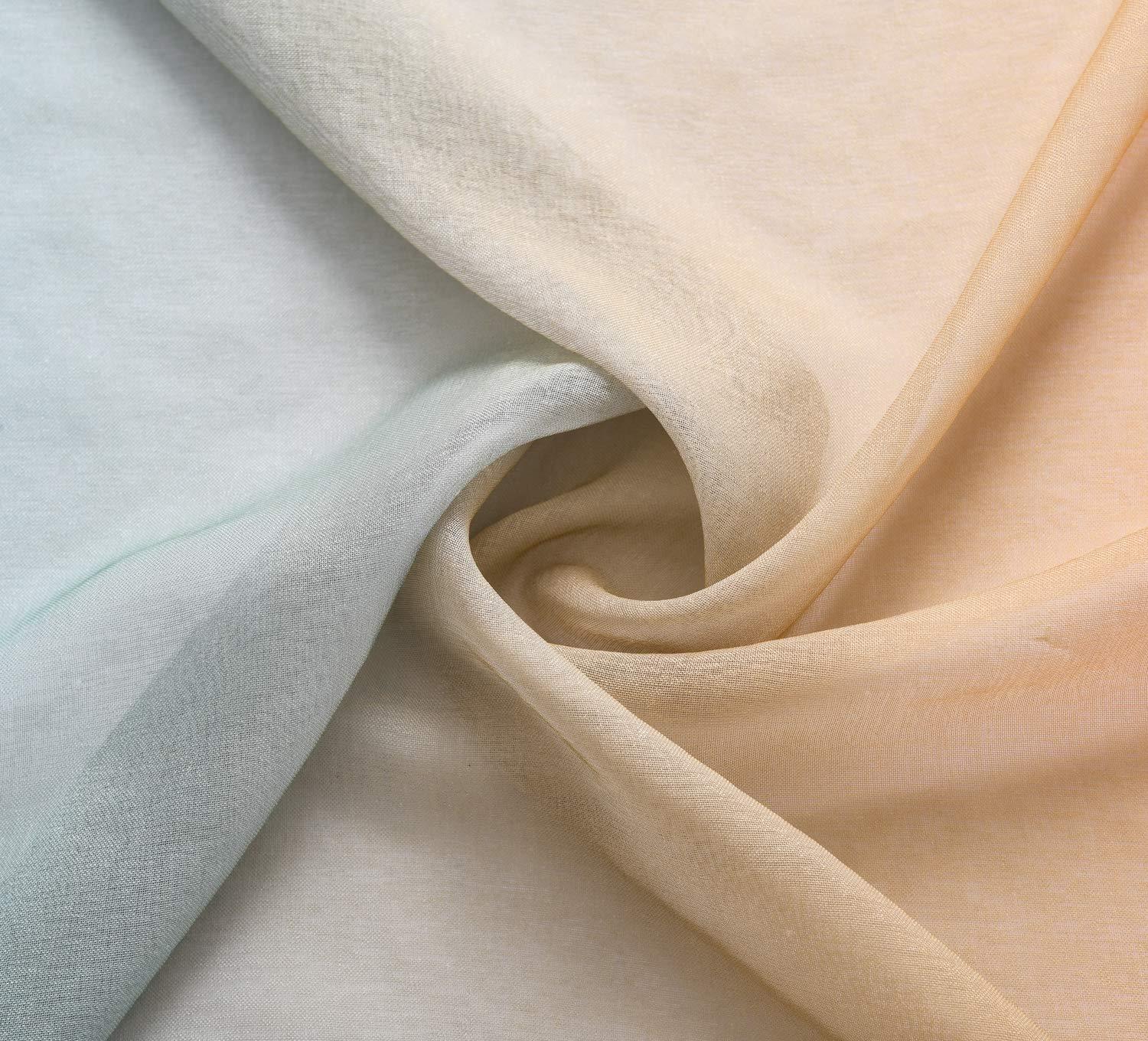 Orange Teal Ombre Sheer Curtains for Kids playroom 2 Panels Rod Pocket Bedroom Window Semi Voile Drapes Faux Linen Décor Girls Livingroom Room Decoration Party 84 Inch Long