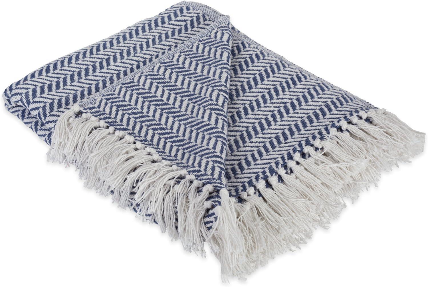 French Blue Herringbone Chevron Throw