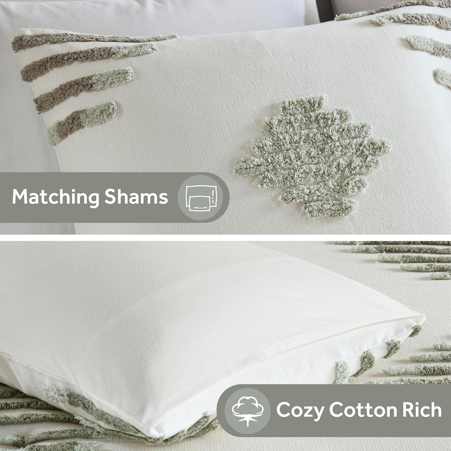 3pc Tahli Cotton Blend Chenille Comforter Set Green/Ivory - Ink+Ivy