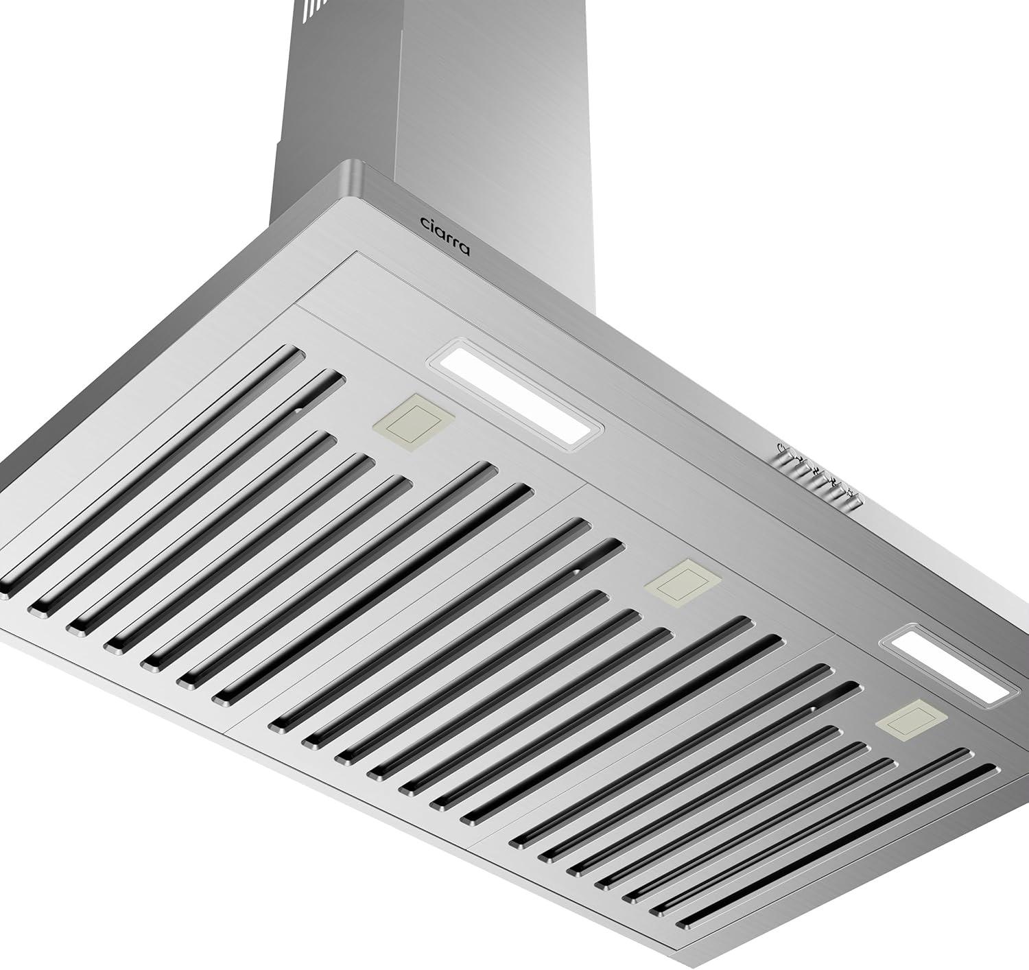 CIARRA Range Hood 30 inch Wall Mount Chimney Hood Range 450 CFM Ducted and Ductless Kitchen Hood Vent in Stainless Steel, CAS75302