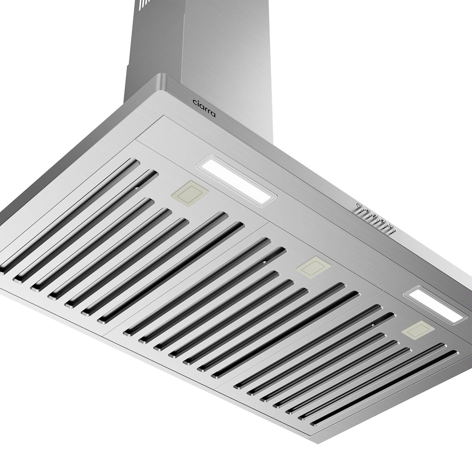CIARRA Range Hood 30 inch Wall Mount Chimney Hood Range 450 CFM Ducted and Ductless Kitchen Hood Vent in Stainless Steel, CAS75302