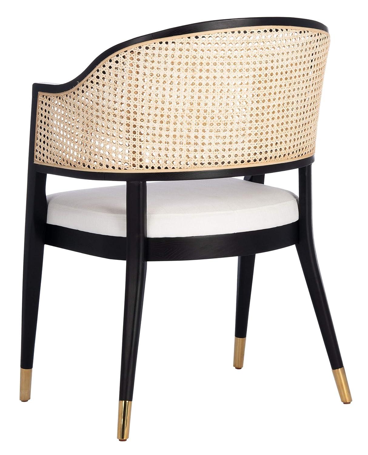 SAFAVIEH Couture Rogue Mid-Century Linen Solid Dining Chair, Black/Natural