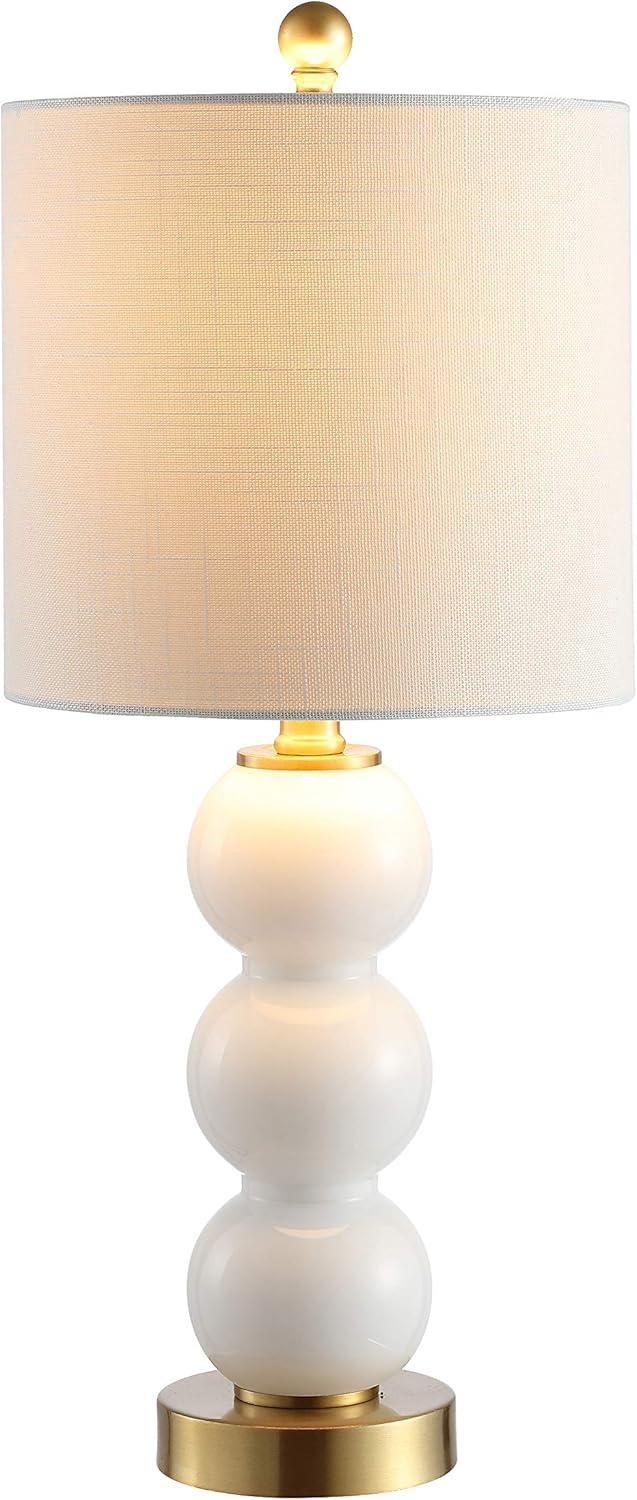 21" Brass Gold and White Glass Table Lamp