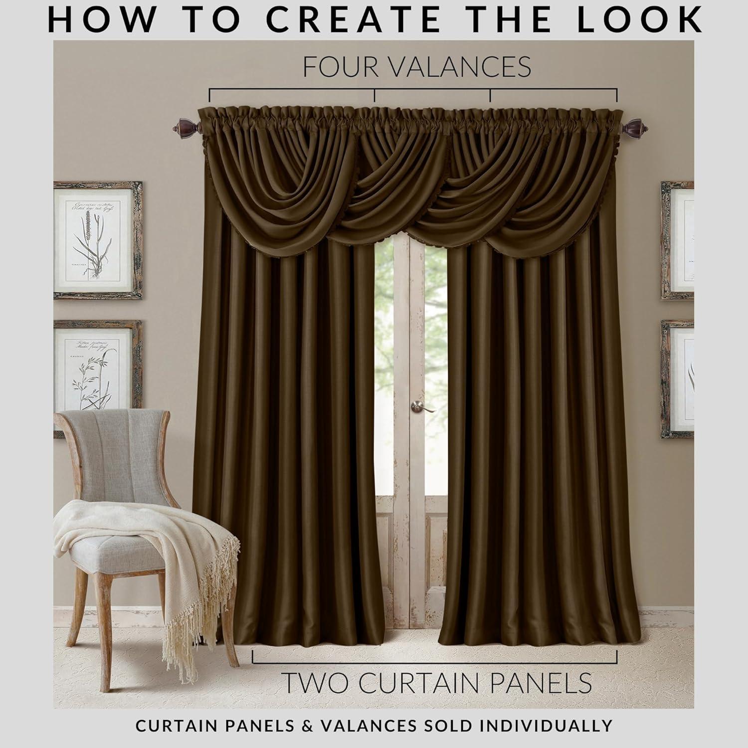 All Seasons Single Waterfall Window Valance - 52" x 36" - Chocolate - Elrene Home Fashions