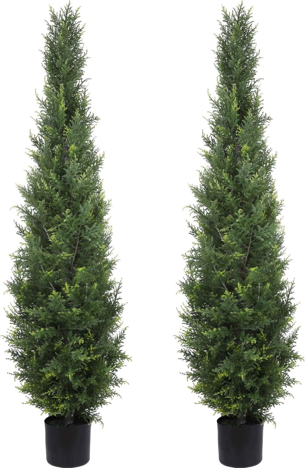 2 Pack 5 ft Artificial Cedar Tree UV Rated , Artificial Christmas Topiary Tree, Pre-Potted Plants for Indoor Outdoor Housewarming Gift Home Decor, DR.Planzen