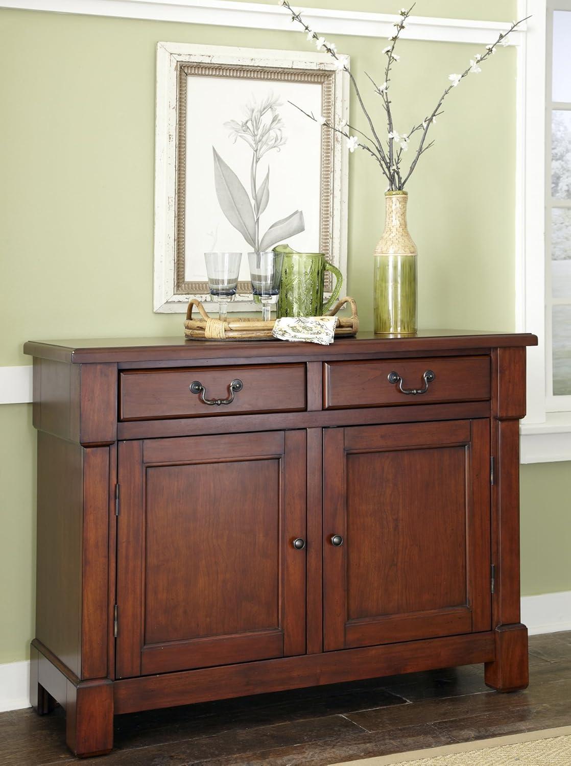 Homestyles Aspen Buffet Brown: Traditional Hardwood Sideboard, Adjustable Shelves, Anti-Tip Hardware