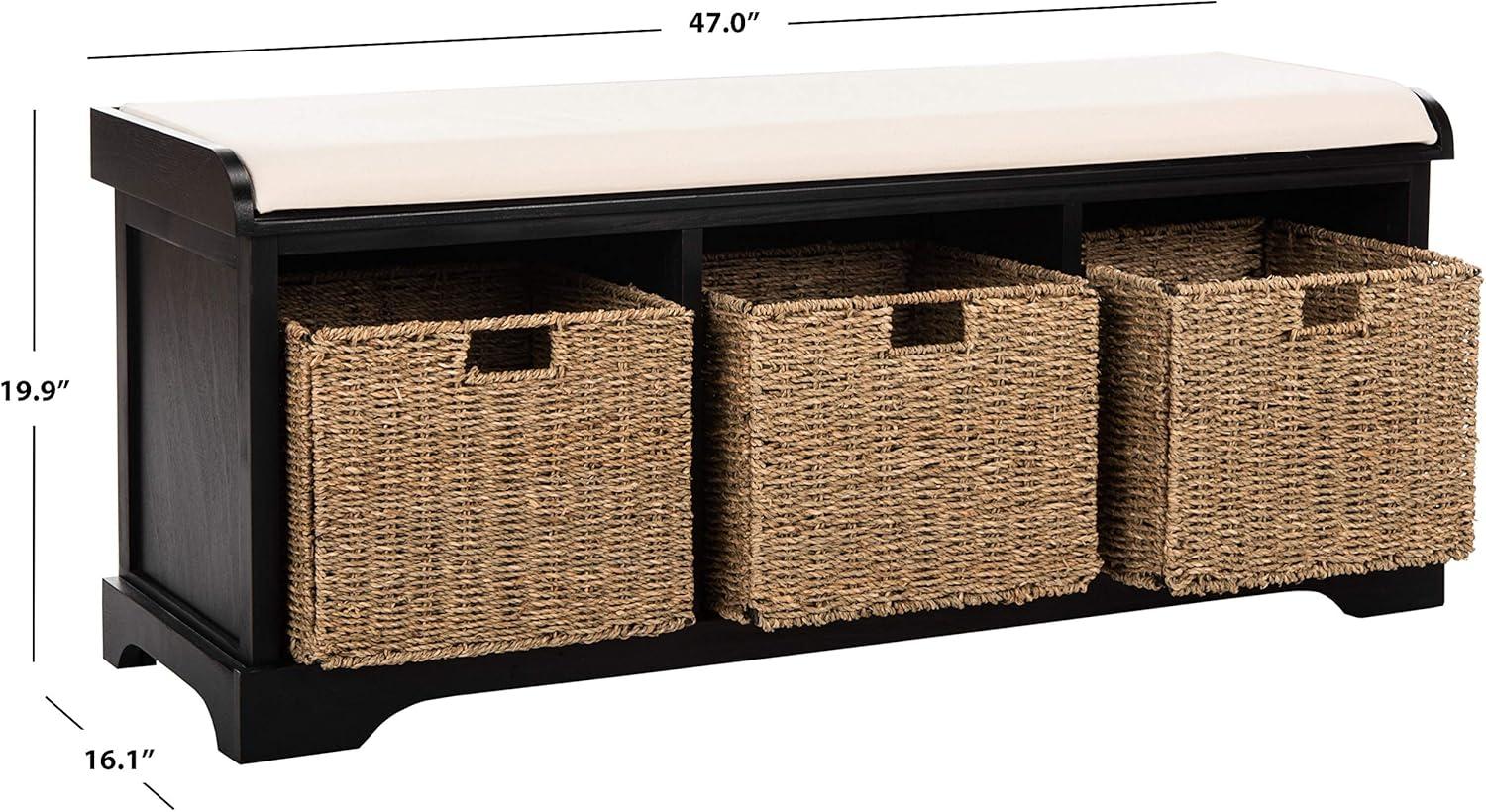 Lonan  Wicker Storage Bench - Black - Safavieh
