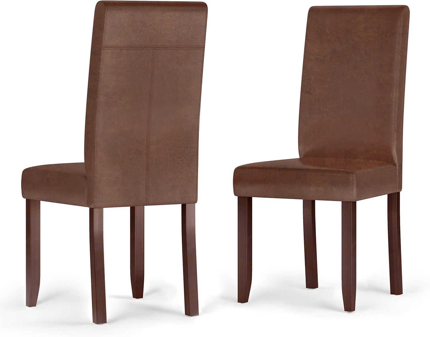 Distressed Saddle Brown Faux Leather Parsons Side Chair