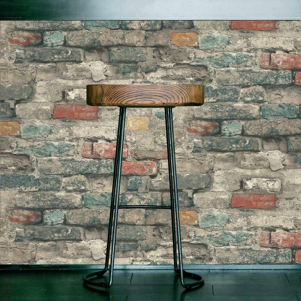 RoomMates Brick Alley Blue Peel and Stick Wallpaper: Industrial Vinyl, Self-Adhesive, Classic Brick Pattern, 28.18 Sq Ft Coverage