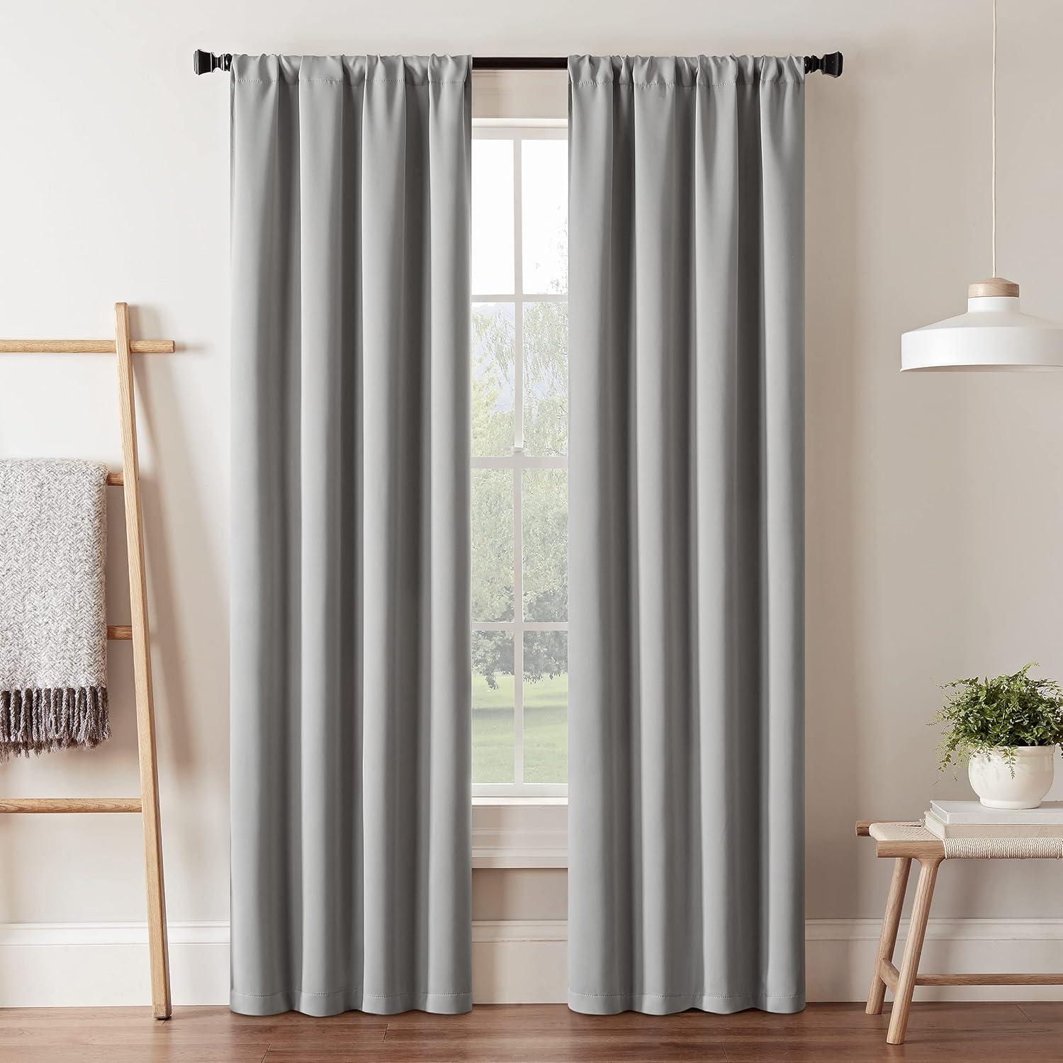 Gray Polyester Blackout Rod Pocket Curtain Panel