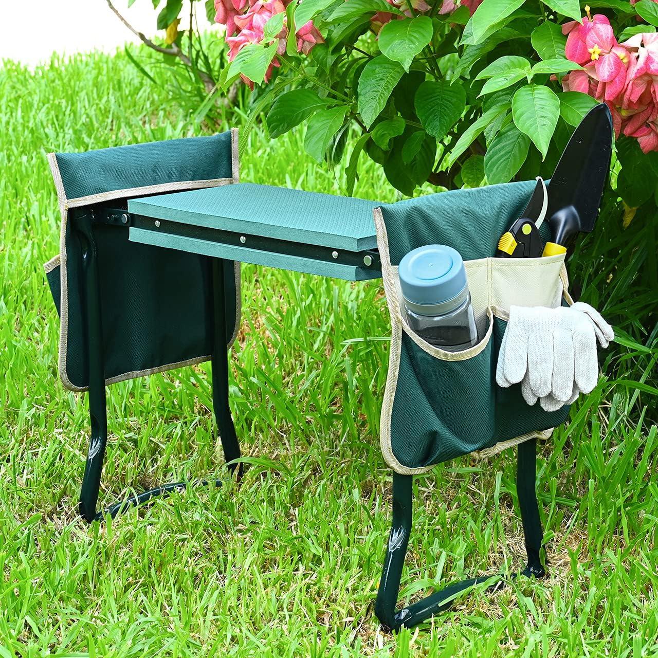 Green Heavy Duty Foldable Garden Kneeler and Seat with Tool Pouches