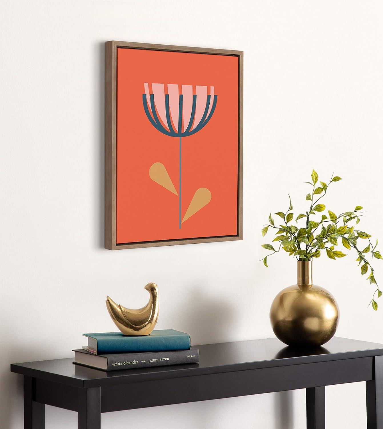 Orange Floral Print on Canvas with Gold Frame