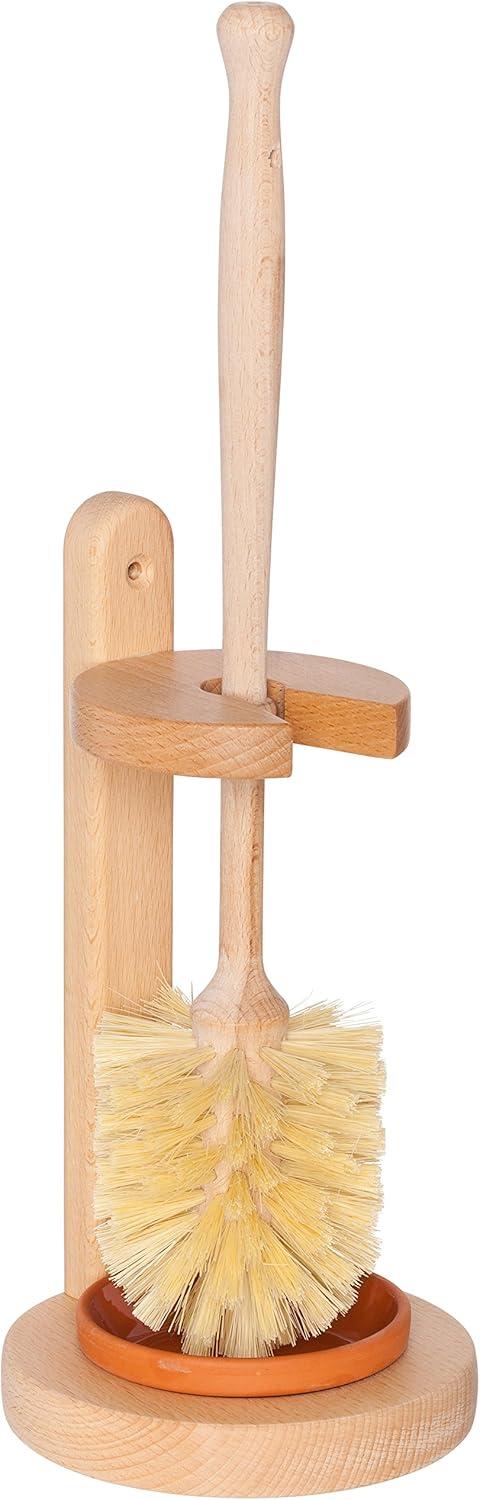 Oiled Beechwood Toilet Brush Stand with Tampico Fiber Brush