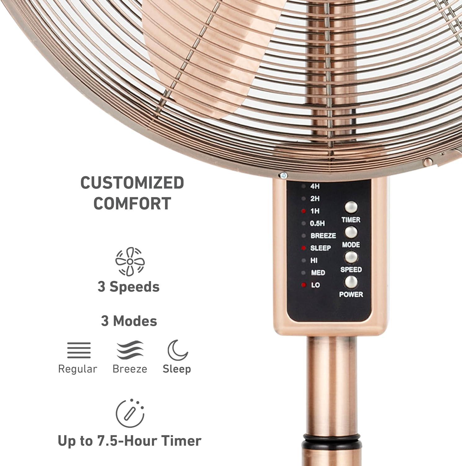 Holmes 16" Digital Oscillating 3-Speed Metal Stand Fan with Remote Control Copper