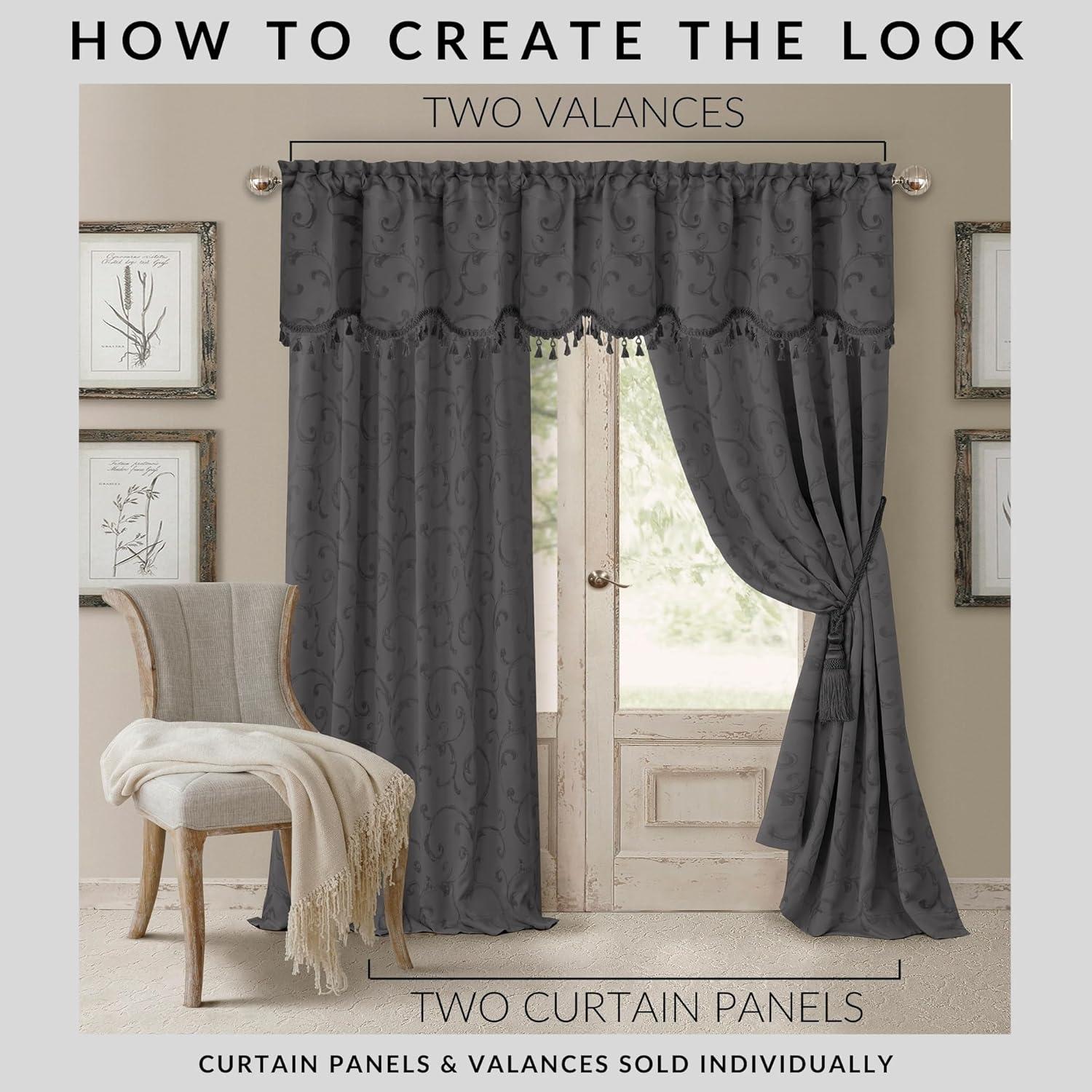 Mia Jacquard Scroll Blackout Window Curtain Panel - 52" x 84" - Gray - Elrene Home Fashions