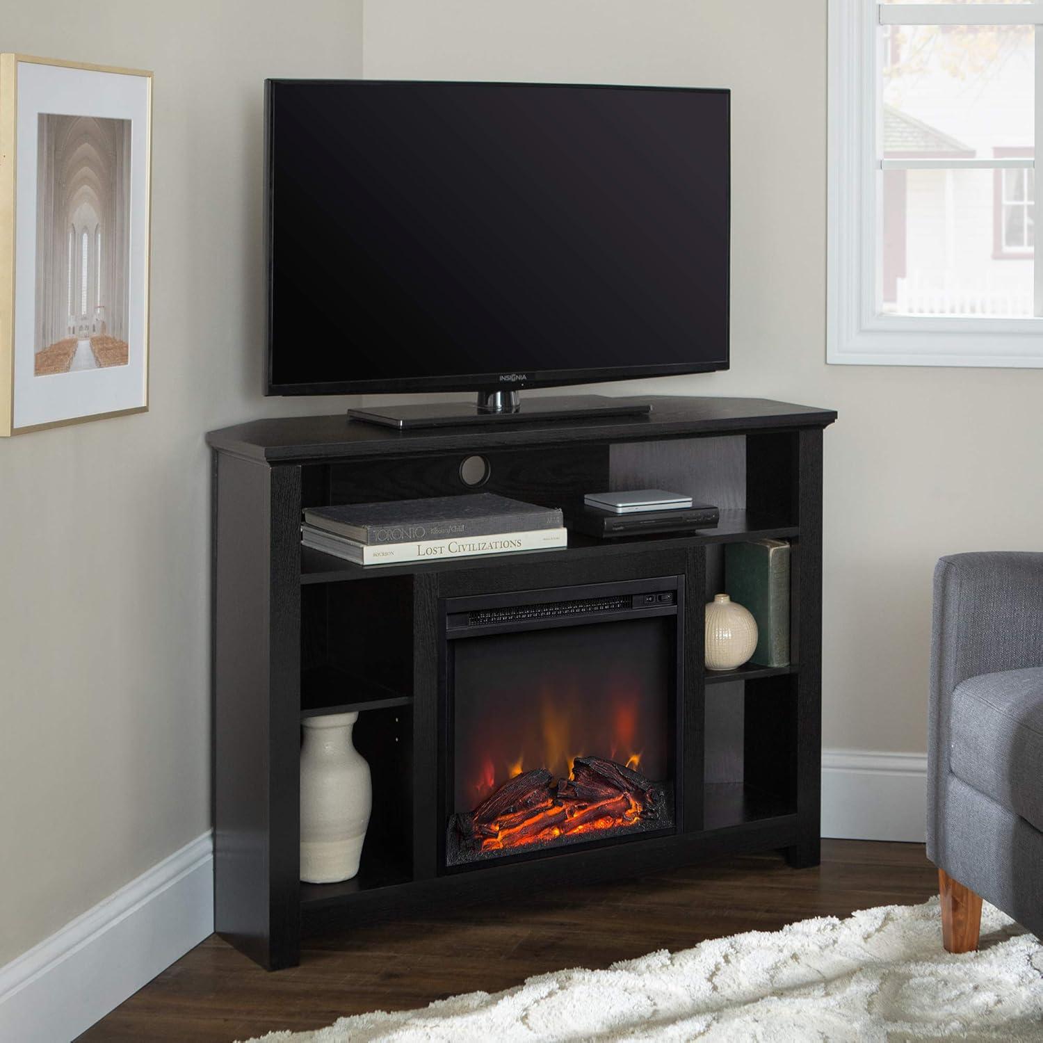 44" Engineered Wood Corner Fireplace TV Stand - Black