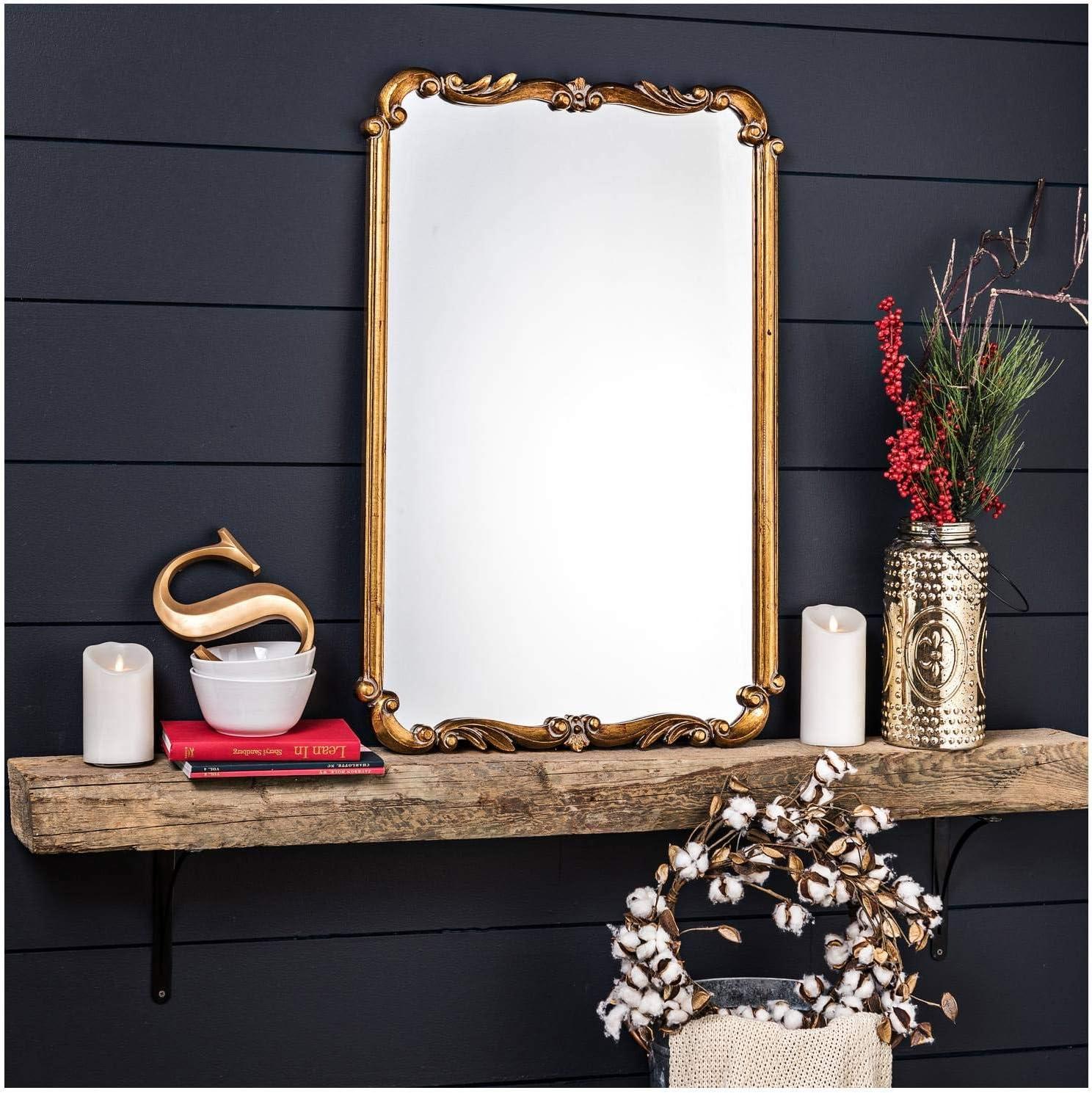 Toulouse Rectangular Traditional Wall Mirror in Antiqued Gold