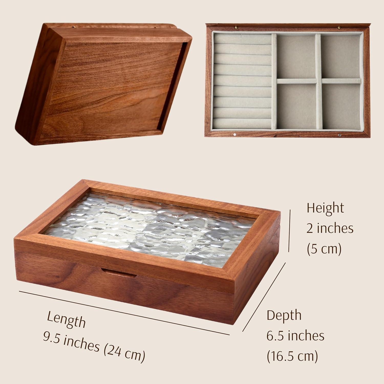 Wooden Jewelry Box, Medium Size Natural Solid Walnut Wood Girls Vintage Trinket Organizer With Large Storage,Walnut