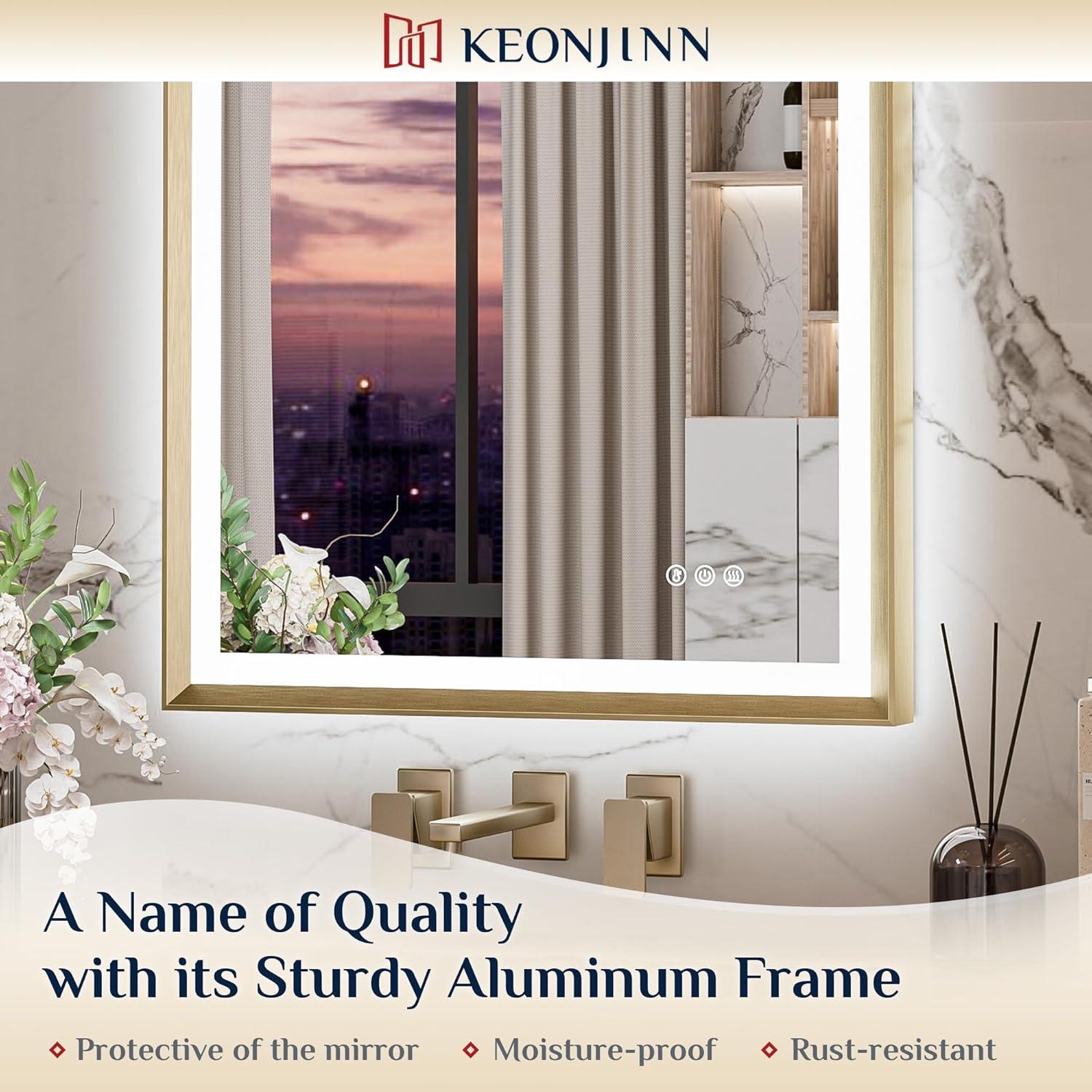 Keonjinn LED Bathroom Vanity Mirror, Front Light & Backlit, 3 Color Temperatures, Anti Fog, Double Lights Strips, 24"x32"