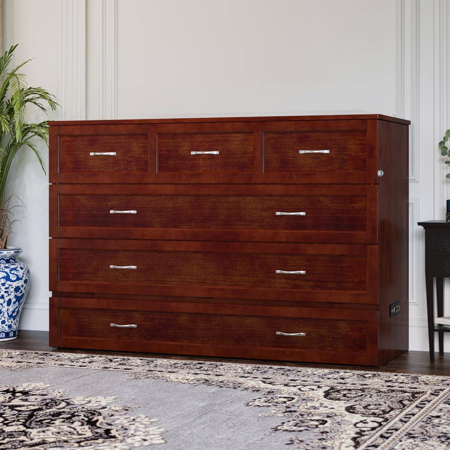 Queen Northfield Murphy Bed Chest Walnut - AFI: Hardwood Frame, Built-In USB Ports & Storage Drawer