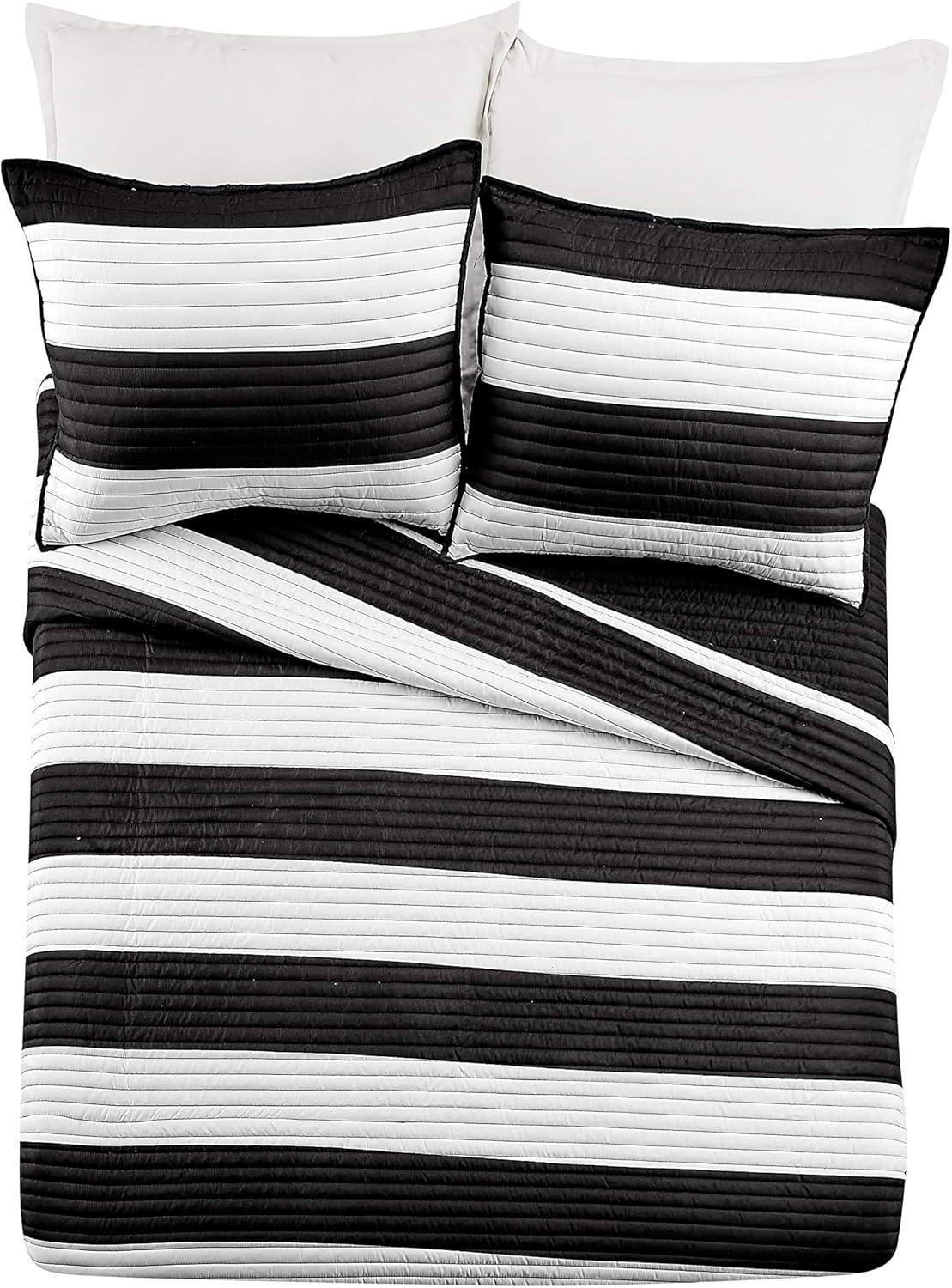 Lavelle Black/White Stripe Reversible Quilt Set