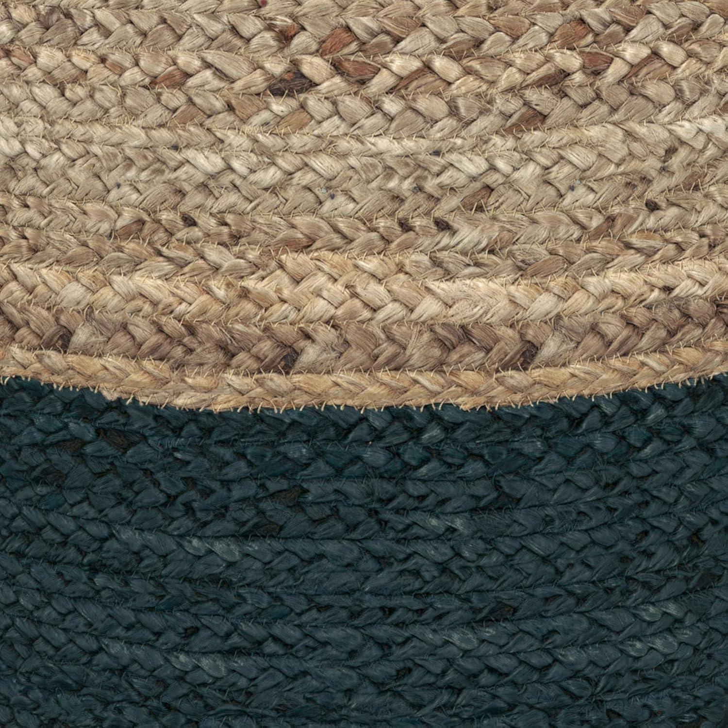 Lydia Contemporary Round Pouf in Teal Blue Natural Braided Jute