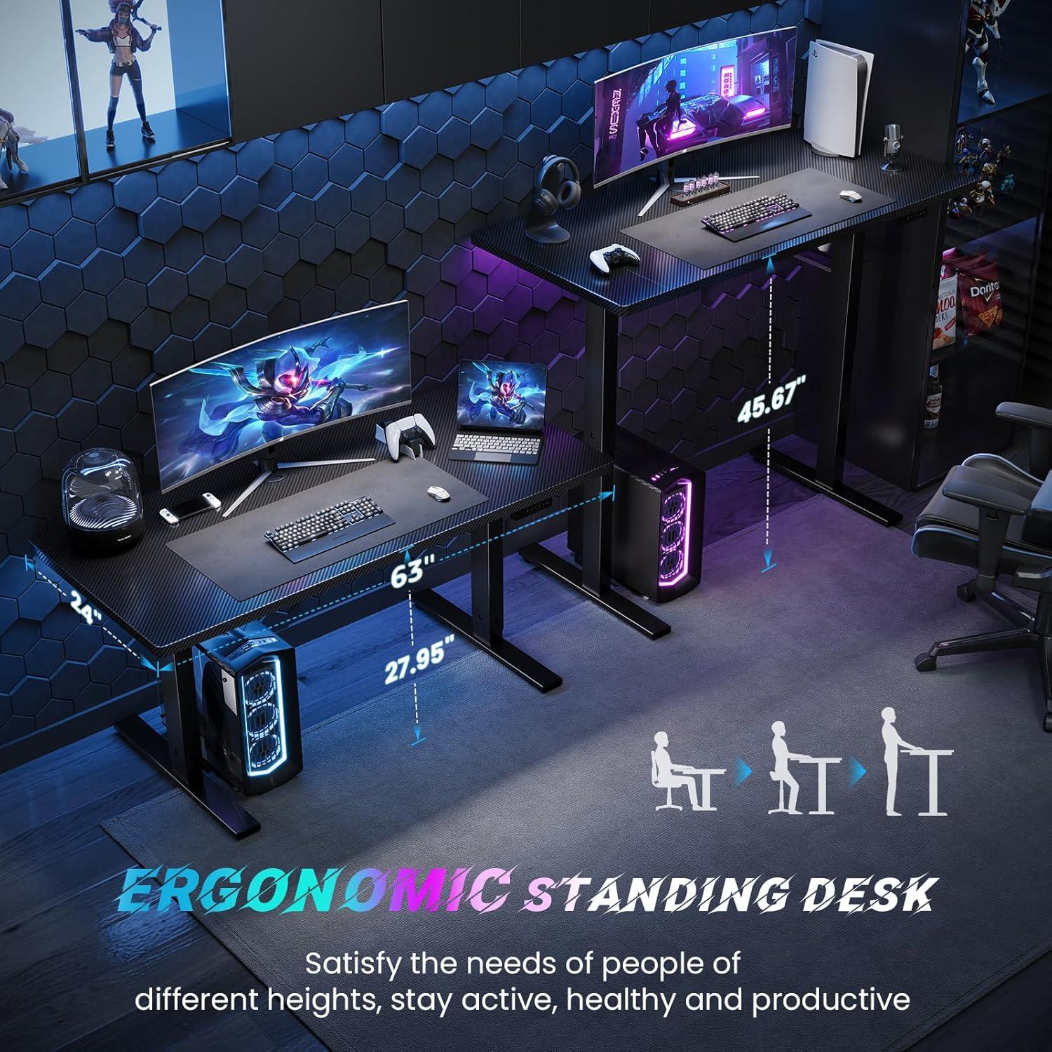 White Adjustable Height Standing Computer Desk with Headphone Hook