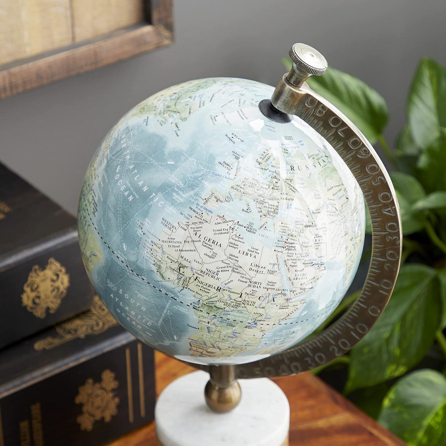 16" Blue and Green Globe with Marble and Wood Base