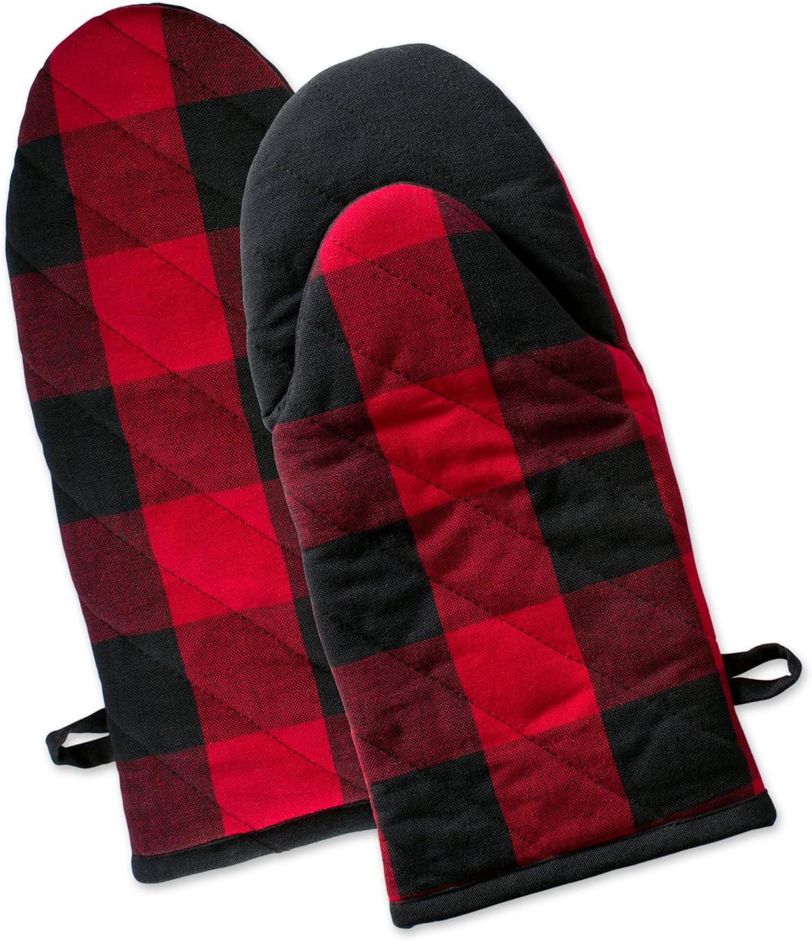 Red and Black Buffalo Check Cotton Oven Mitt Set