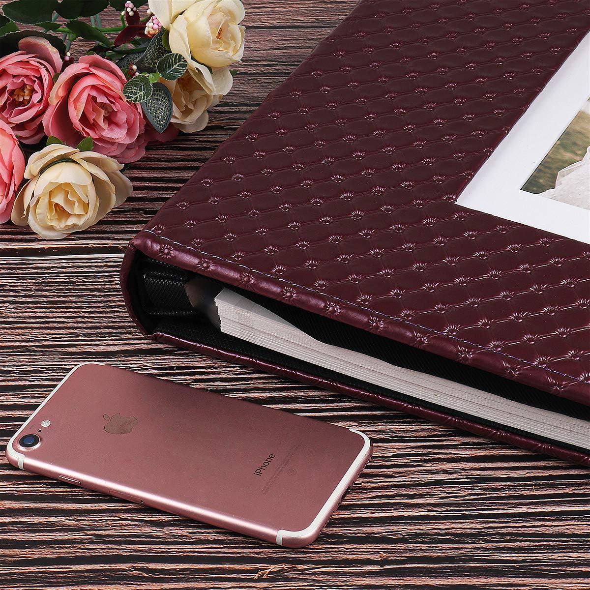 RECUTMS 60 Pages Picture Album Self Adhesive 4x6 5x7 8x10 Leather Cover DIY Magnetic Scrapbook Suitable Family Wedding Picture Albums Photo (Red Wine)