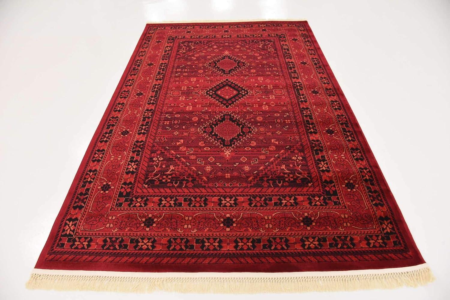 Rugs.com Bokhara Collection Rug – 5' x 8' Red Low Rug Perfect For Bedrooms, Dining Rooms, Living Rooms