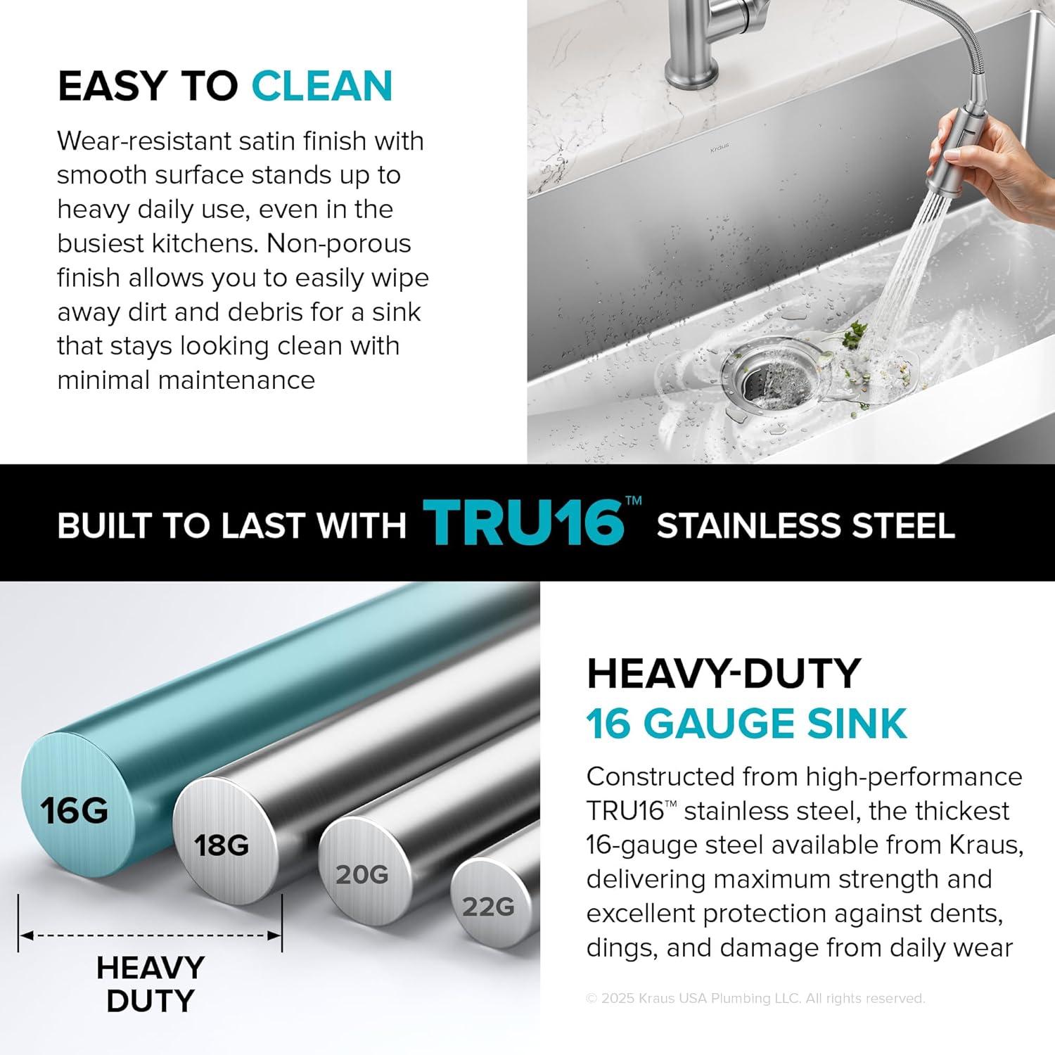 KRAUS Standart Pro Apron Front Farmhouse 16 Gauge Single Bowl Stainless Steel Kitchen Sink